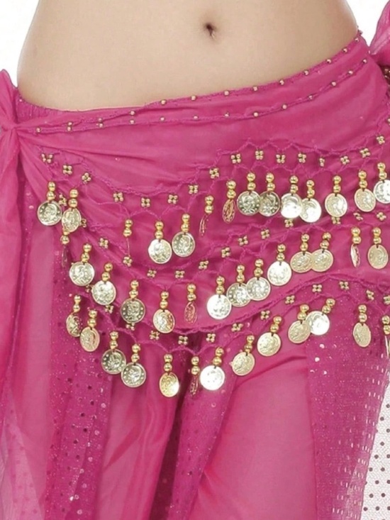 Vintage Velvet Belly Dance Hip Scarf Pink with Gold Coins - Picture 9 of 9
